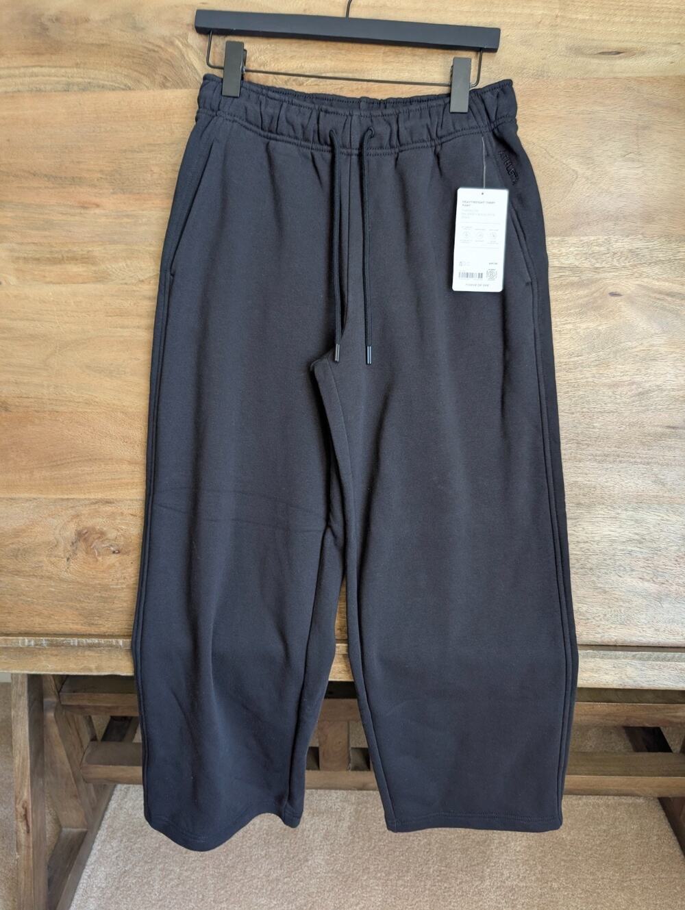 NWT Athleta Heavyweight Terry Pants Womens XS Black Drawstring Waist Wide Leg